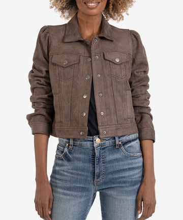 Chantria Puff Shoulder Faux Suede Jacket-Kut from the Kloth