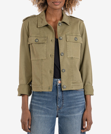 Rosalyn Trucker Jacket (Olive)-Kut from the Kloth