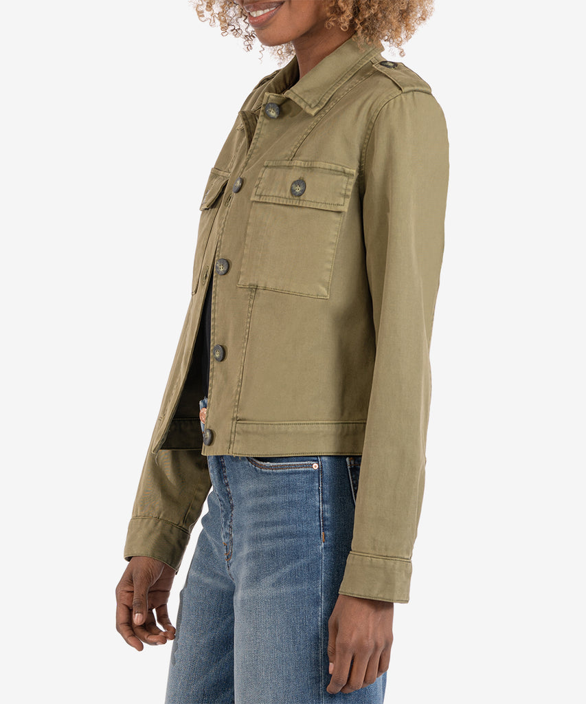 Rosalyn Trucker Jacket (Olive)-Kut from the Kloth