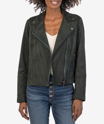 Emma Quilted Sleeves Moto Jacket-Denim-Kut from the Kloth