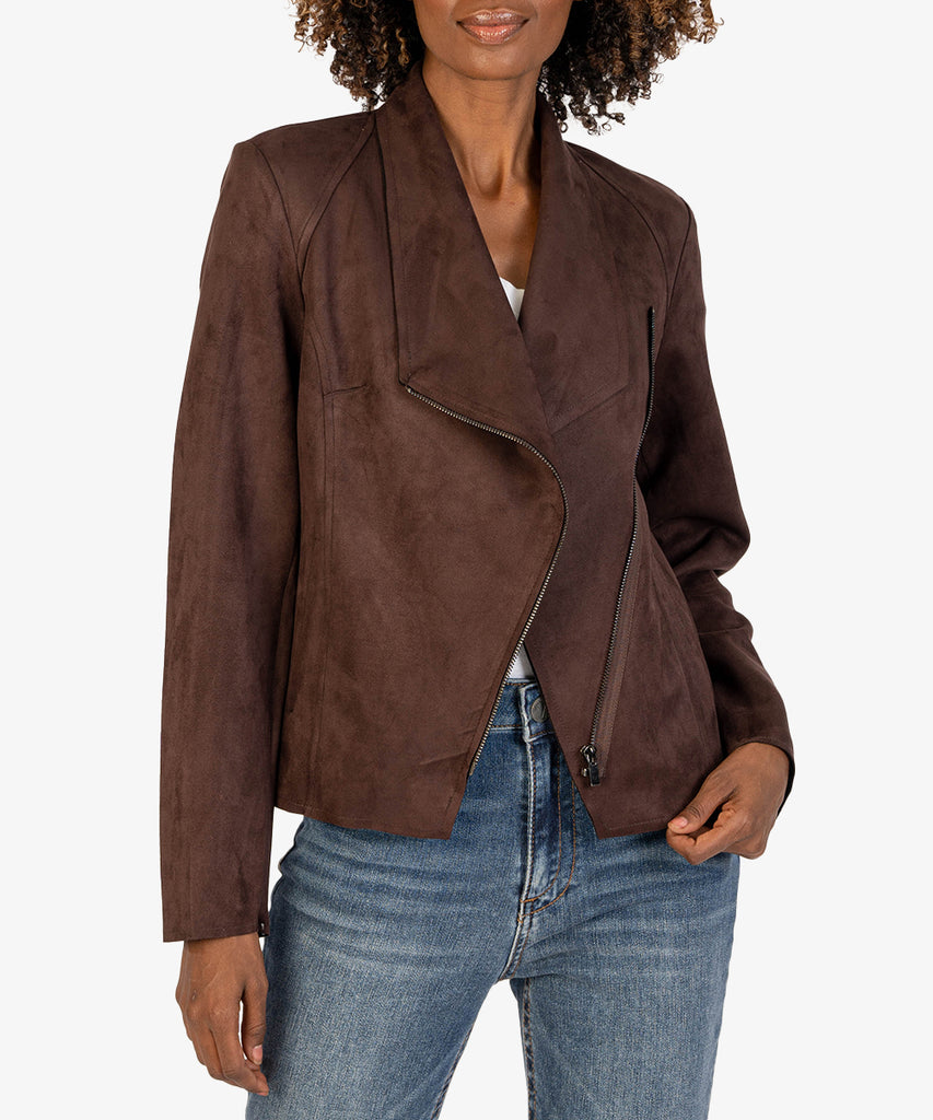 Carina Faux Suede Drape Jacket (Exclusive, Chocolate)-New-Kut from the Kloth