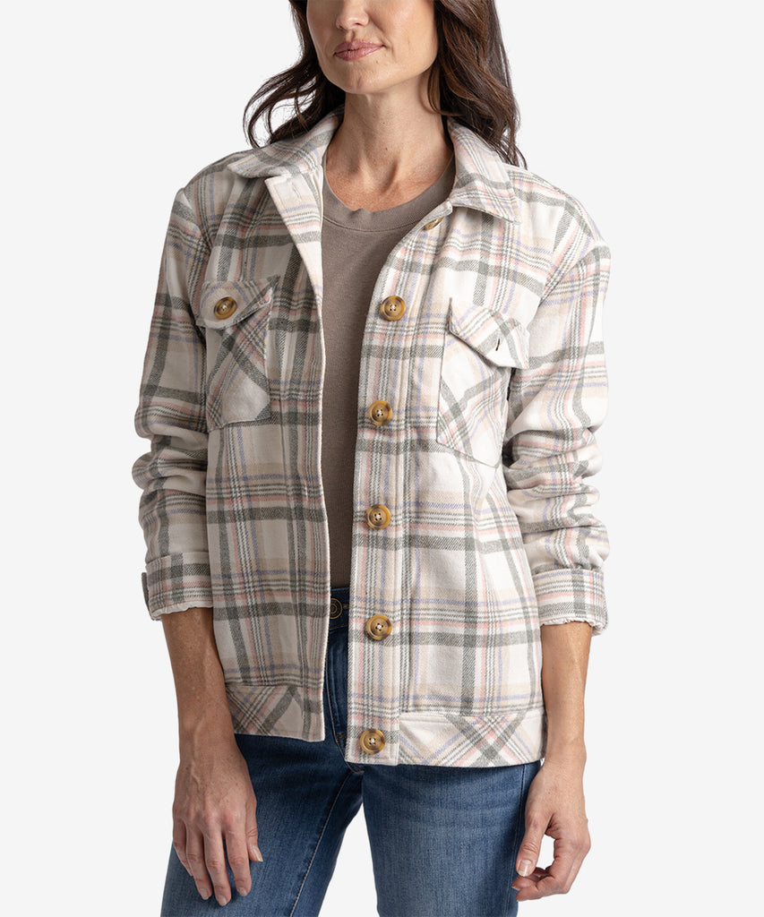Magnolia Plaid Shirt Jacket, Exclusive (Ivory Olive)-New-Kut from the Kloth
