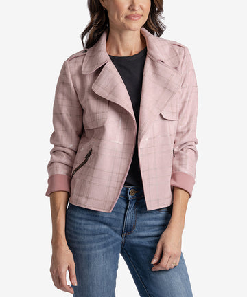 Jacee Draped Moto Jacket, Exclusive (Pink)-New-Kut from the Kloth