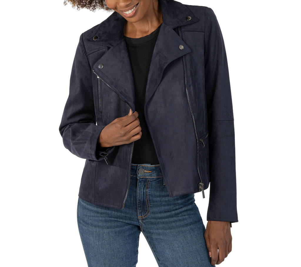 Quinn Textured Faux Suede Moto Jacket (Navy)-New-Kut from the Kloth