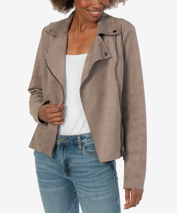 Milana Faux Suede Moto Jacket (Buff)-New-Kut from the Kloth