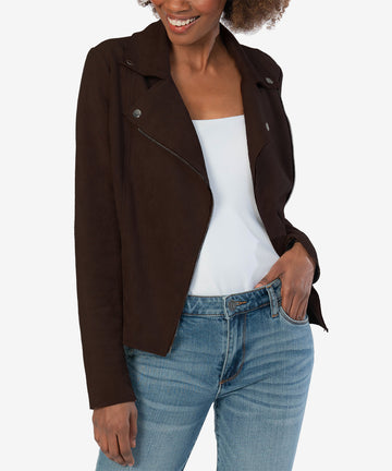 Milana Faux Suede Moto Jacket (Chocolate)-New-Kut from the Kloth